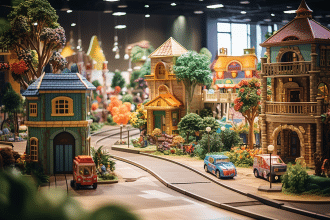 enfants jouant dans un parc indoor avec ville miniature