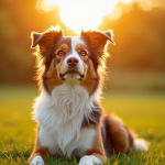 Chien berger australien brun sur pelouse ensoleillée