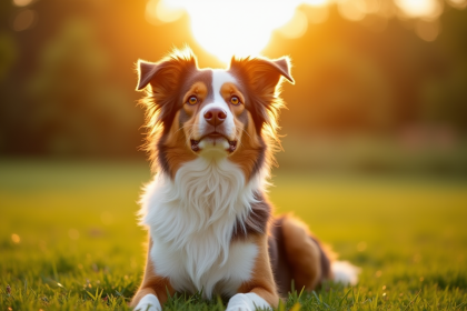 Chien berger australien brun sur pelouse ensoleillée