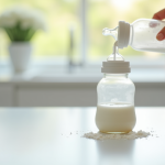 Biberon de lait pour bébé sur plan de travail blanc