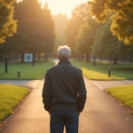 Adulte mature seul au carrefour dans un parc paisible