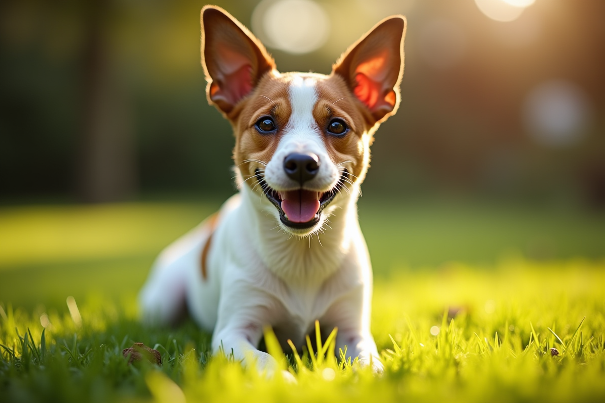 Jack Russell joyeux dans un jardin ensoleille