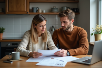 Femme et jeune homme discutant à la cuisine belge