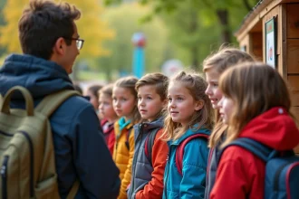 Enfants d ecole en sortie scolaire dans un parc alsacien
