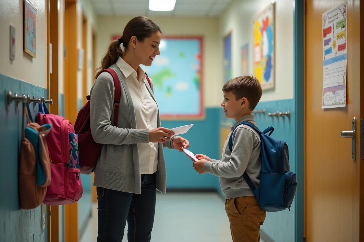 Enseignante recevant une note d