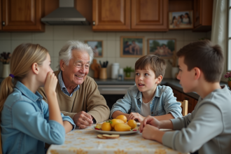 Famille multigenerational autour d'un repas familial à la maison
