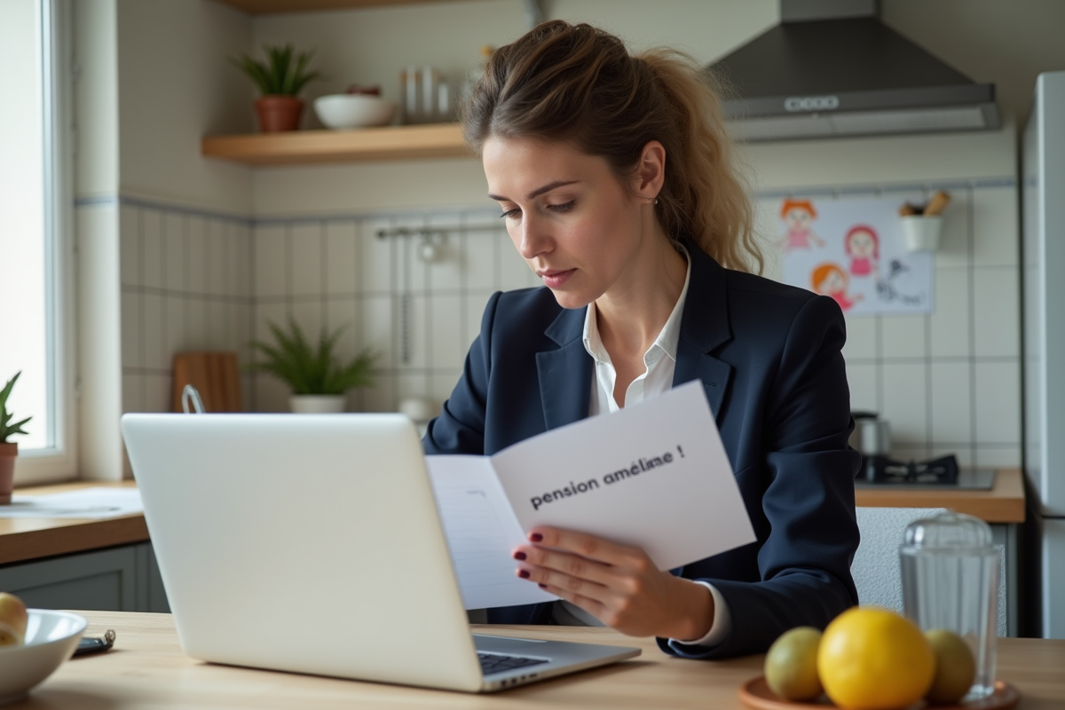 Femme travaillant sur un document de pension alimentaire à la maison