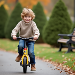 Garçon souriant en vélo 50 piwis dans un parc