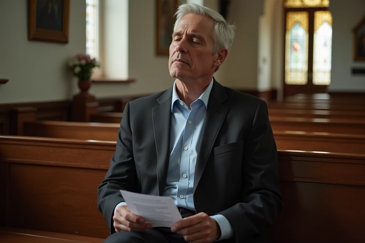 Homme méditant dans une chapelle calme