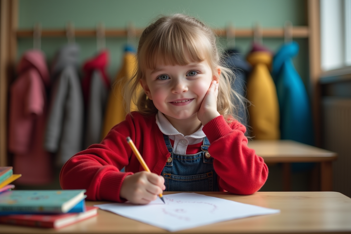 Jeune fille en classe dessinant avec concentration