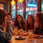 Jeunes stylés partageant un repas dans un restaurant parisien