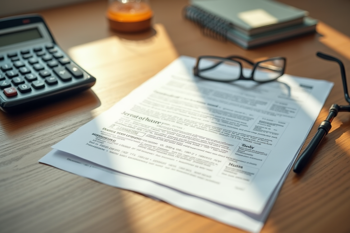 Papier de divorce avec calculatrice et lunettes sur la table