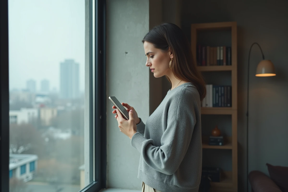 Femme tenant un smartphone contre elle, symbolisant la protection de la vie privée à l'ère numérique